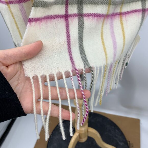 Joules Scarf Womens 72" X 11.5" Beige Berry Fairwell Check Wool Knit Tassel - Picture 5 of 14
